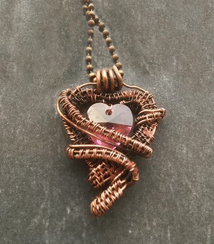 Pink Crystal Copper Heart Pendant