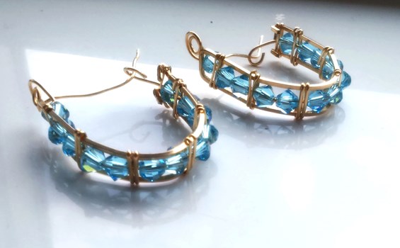 14k Gold Filled Swarovski Blue Crystal Hoop Earrings