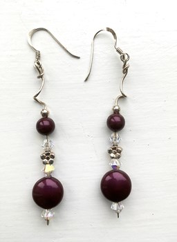 Sterling Silver Purple Swarovski Pearl and Crystal Drop Earrings