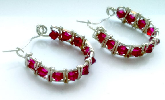 Red Swarovski Crystal Hoop Earrings Sterling Silver