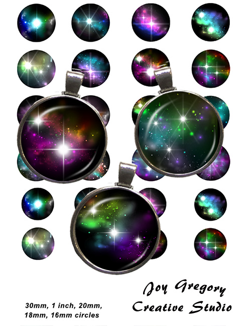Galaxy - Space - Stars Images 1 inch, 30mm, 20mm, 18mm Circles