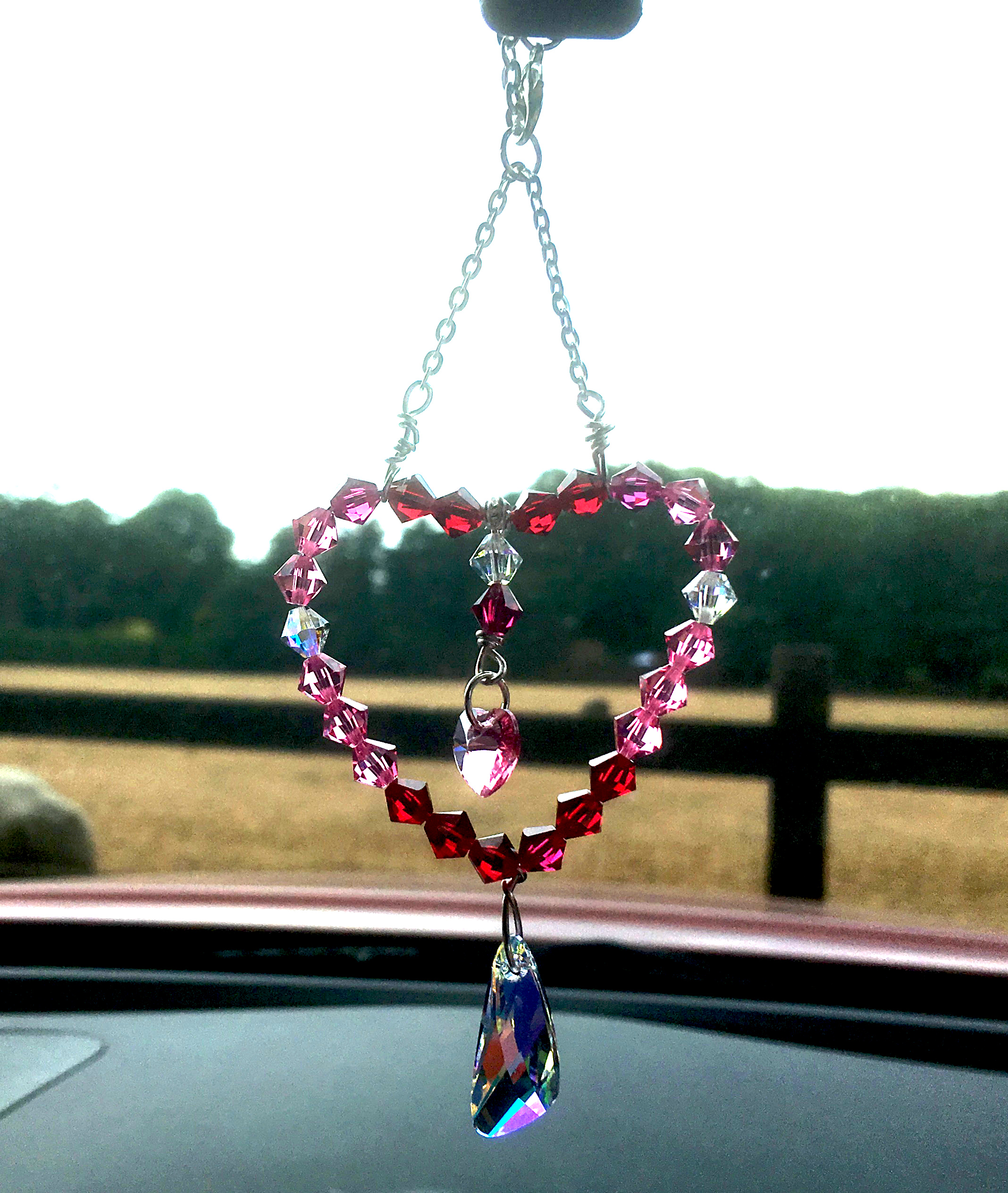 Pink Heart Swarovski Crystal Car Mirror Charm