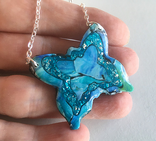 Large Sparkly Turquoise Blue Butterfly Necklace