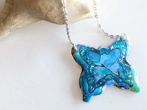 Large Sparkly Turquoise Blue Butterfly Necklace