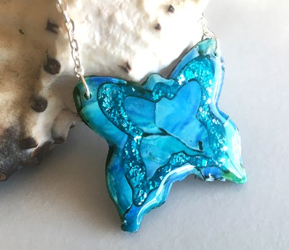 Large Sparkly Turquoise Blue Butterfly Necklace