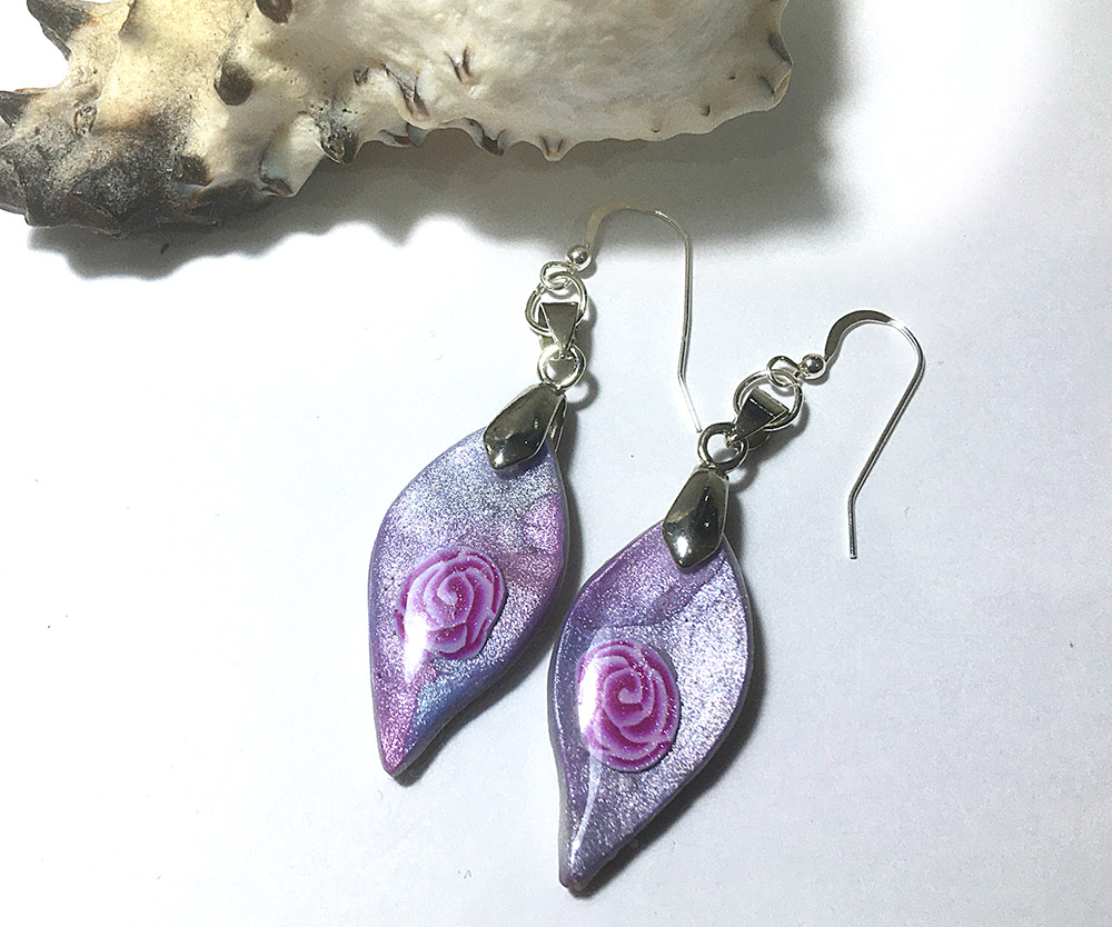 Silvery Lilac and Rose Swirl Earrings