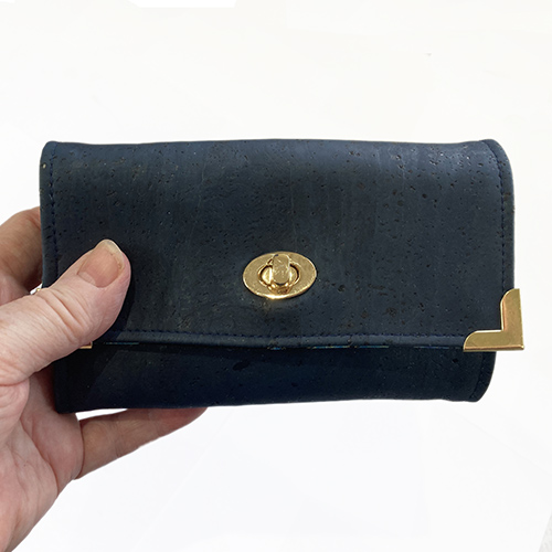 Ladies Wallet with Coin Purse - Navy Cork and Dragonfly Lining
