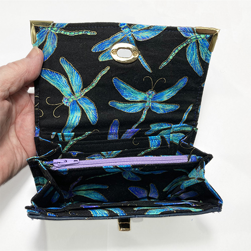 Ladies Wallet with Coin Purse - Navy Cork and Dragonfly Lining