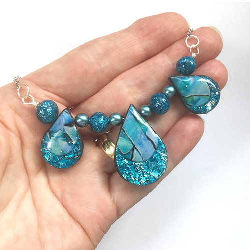 Sparkly Blue and Turquoise 3 Beaded Necklace