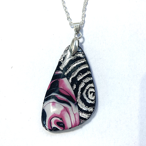 Pink Black and Silver Pendant Necklace