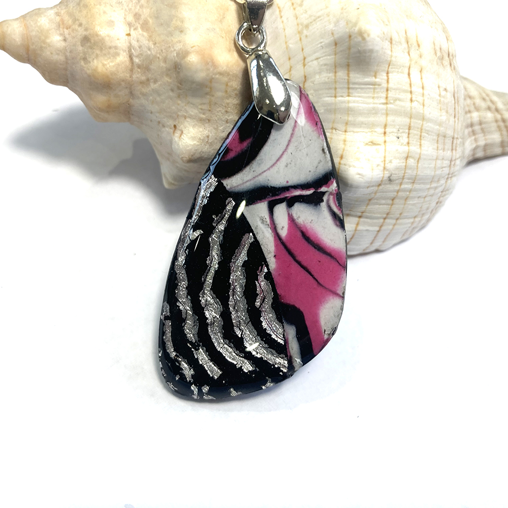 Pink Black and Silver Pendant Necklace