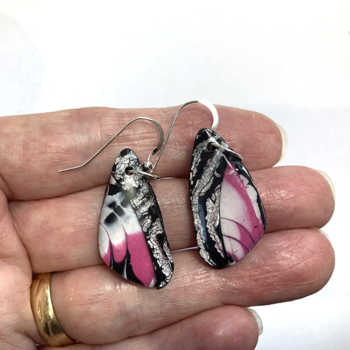 Pink Black and Silver Drop Earrings