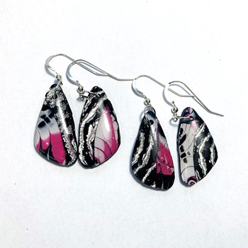 Pink Black and Silver Drop Earrings