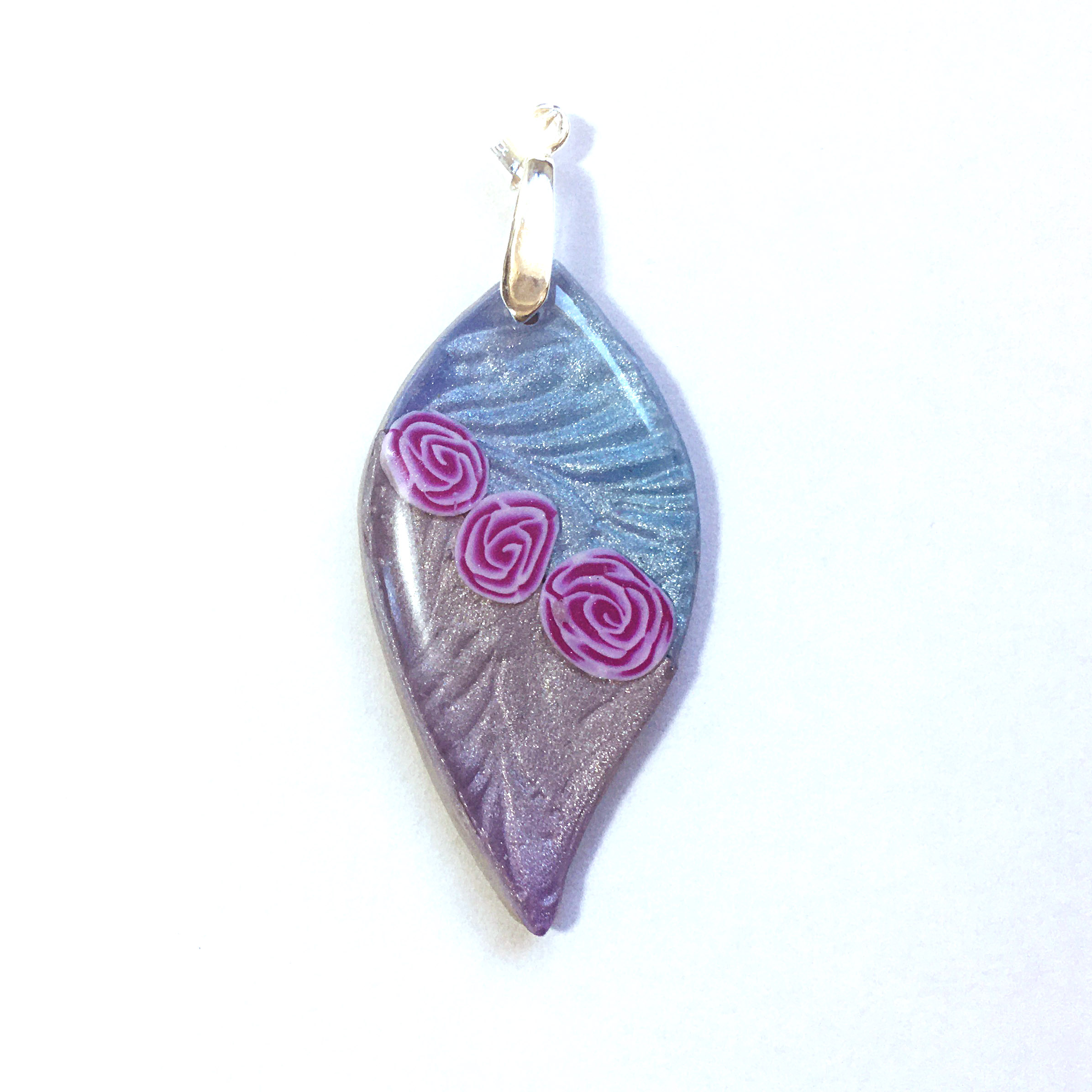 Silvery Grey and Blue Rose Swirl Pendant