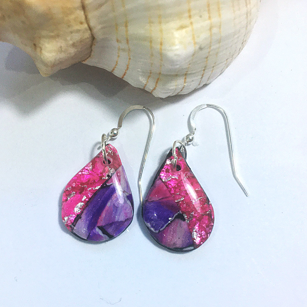 Sparkly Pink and Purple Drop Earrings