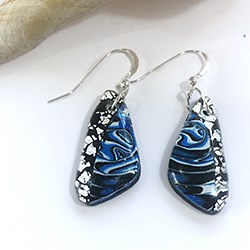 Blue Black Silver Polymer Clay Earrings