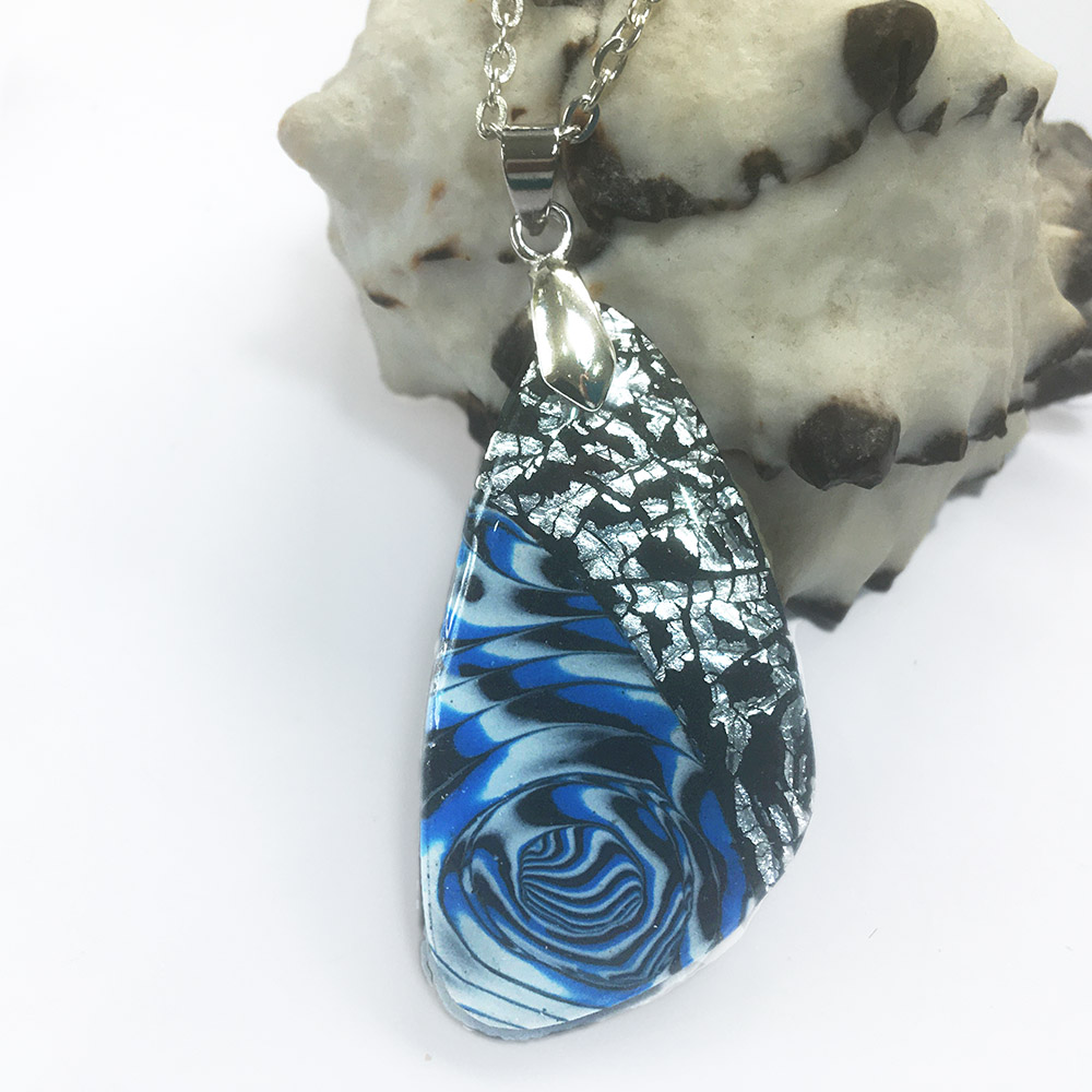 Sparkly Blue, Black and Silver Pendant Necklace