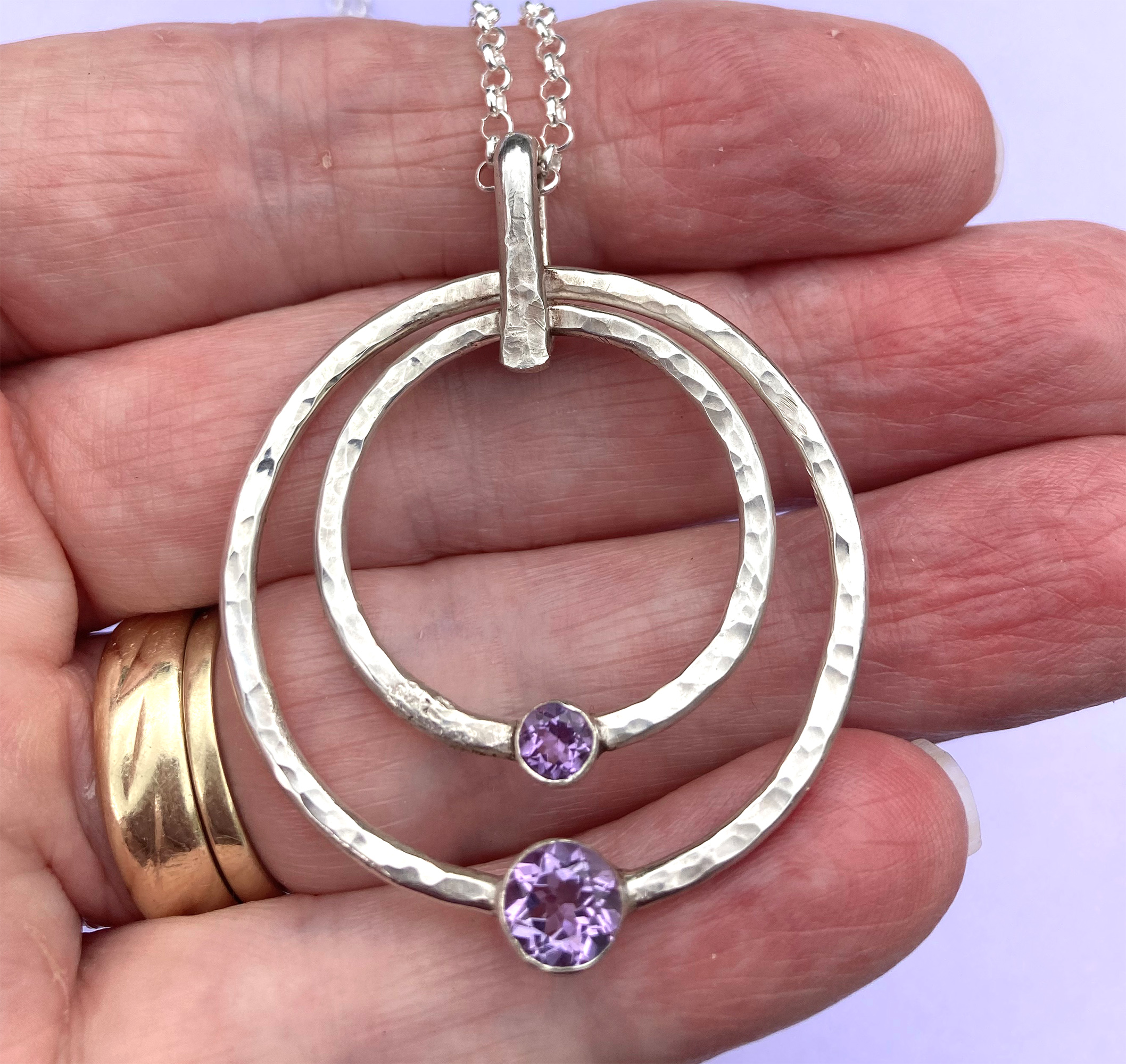 Hammered Sterling Silver and Amethyst Circle Necklace