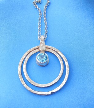 Hammered Sterling Silver and Topaz Circle Necklace