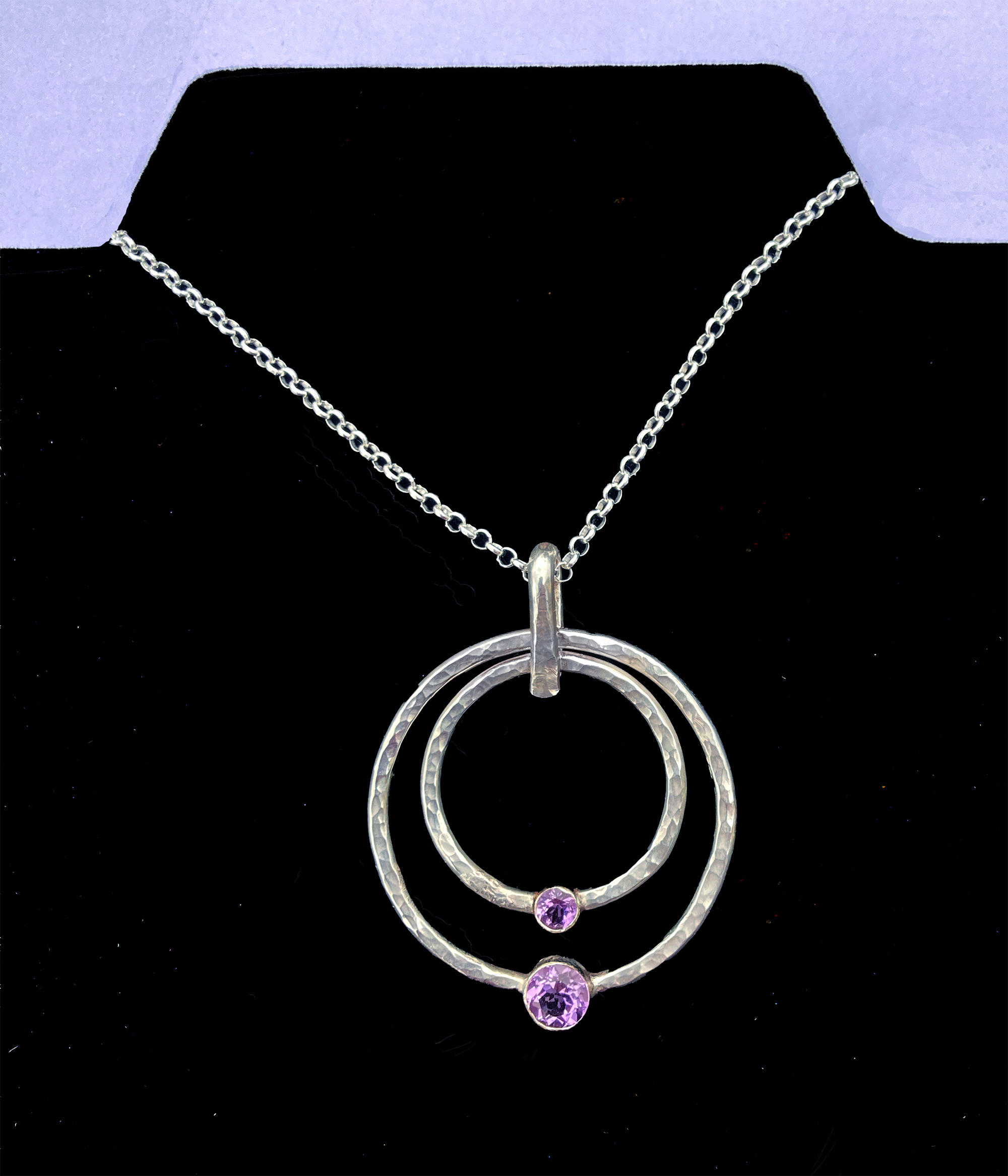 Hammered Sterling Silver and Amethyst Circle Necklace