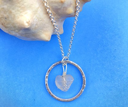 Hammered Sterling Silver and Seaglass Necklace