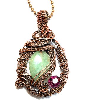 Wire Woven Copper Aventurine and Swarovski Pendant